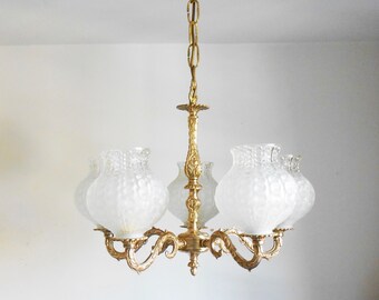 Small Glass Shade with Ornate Motifs Iridescent hand blown Glass Pendant Chandelier Shade Victorian Lamp Replacement Globe Small Glass Shade with Ornate Motifs Iridescent hand blown Glass Pendant Chandelier Shade Victorian Lamp Replacement Globe