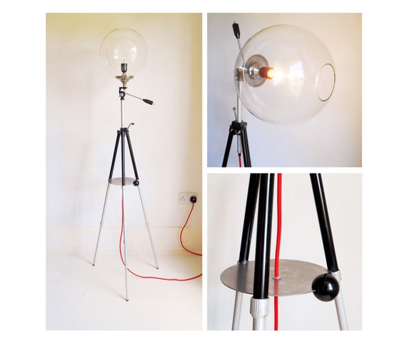 Vintage Camera Tripod Floor Lamp With A Glass Globe Shade Etsy