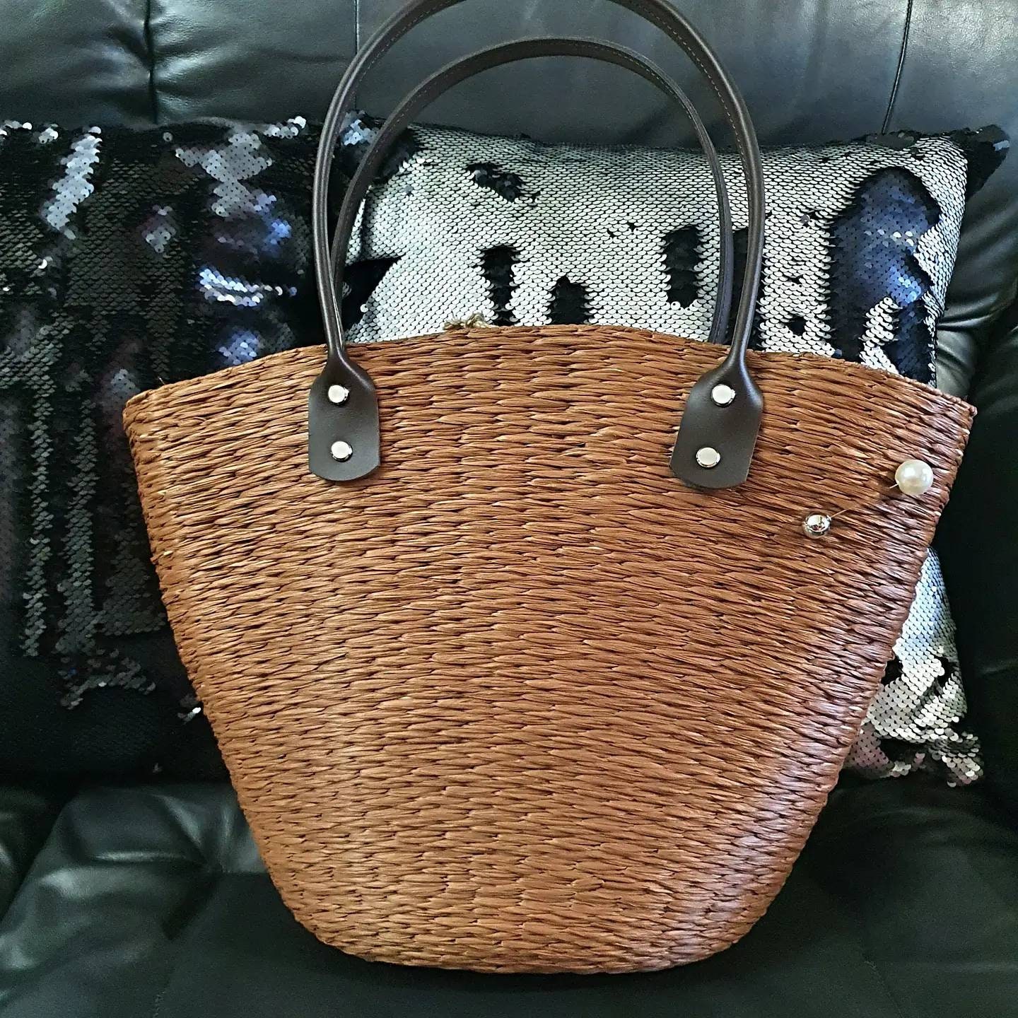 Raffia bag with leather handles Etsy