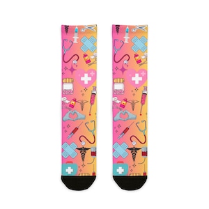 Colorful Medical Staff Crew Socks, Nurse/Hospital Socks, Medical Gift, Fun Medical Accessories, Healthcare Worker Apparel, Doctor Socks