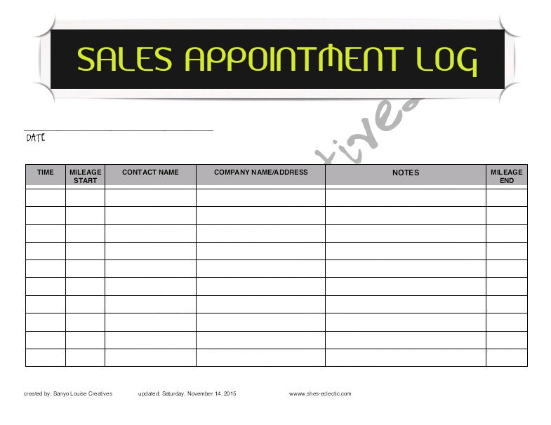 sales appointment log etsy appointment log sheet