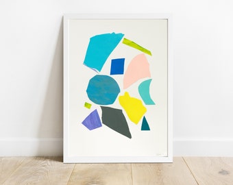 Original abstract framed geometrical collage with free shipping | Framed drawing | Colorful minimalistic shapes | Abstract modern art
