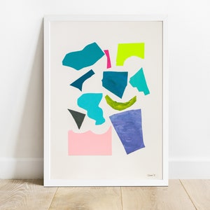 Original abstract framed geometrical collage with free shipping | Framed wall art | Colorful minimalistic shapes | Abstract modern art