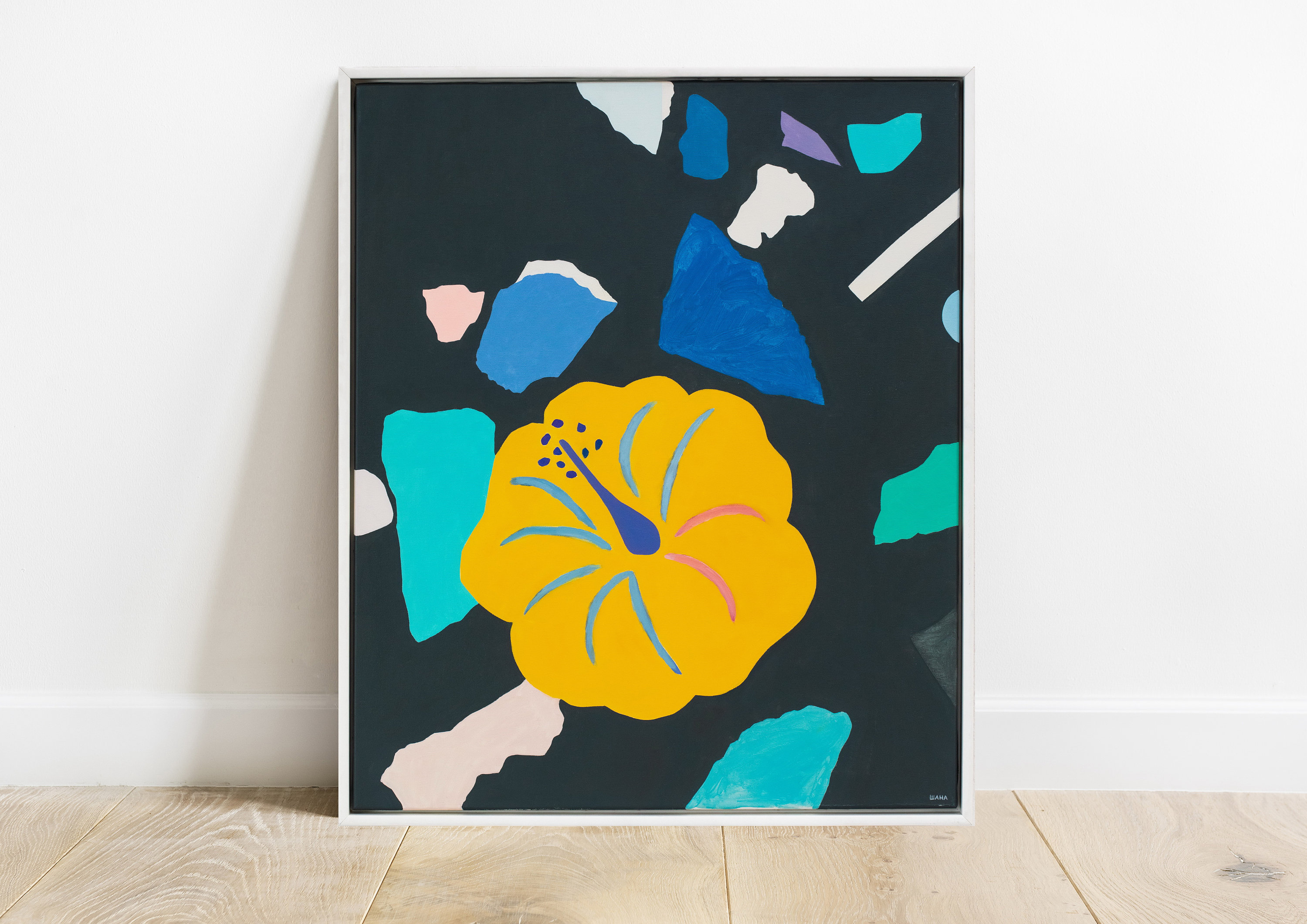 ハイビスカス - オリジナル キャンバス油絵、額入りアート、送料