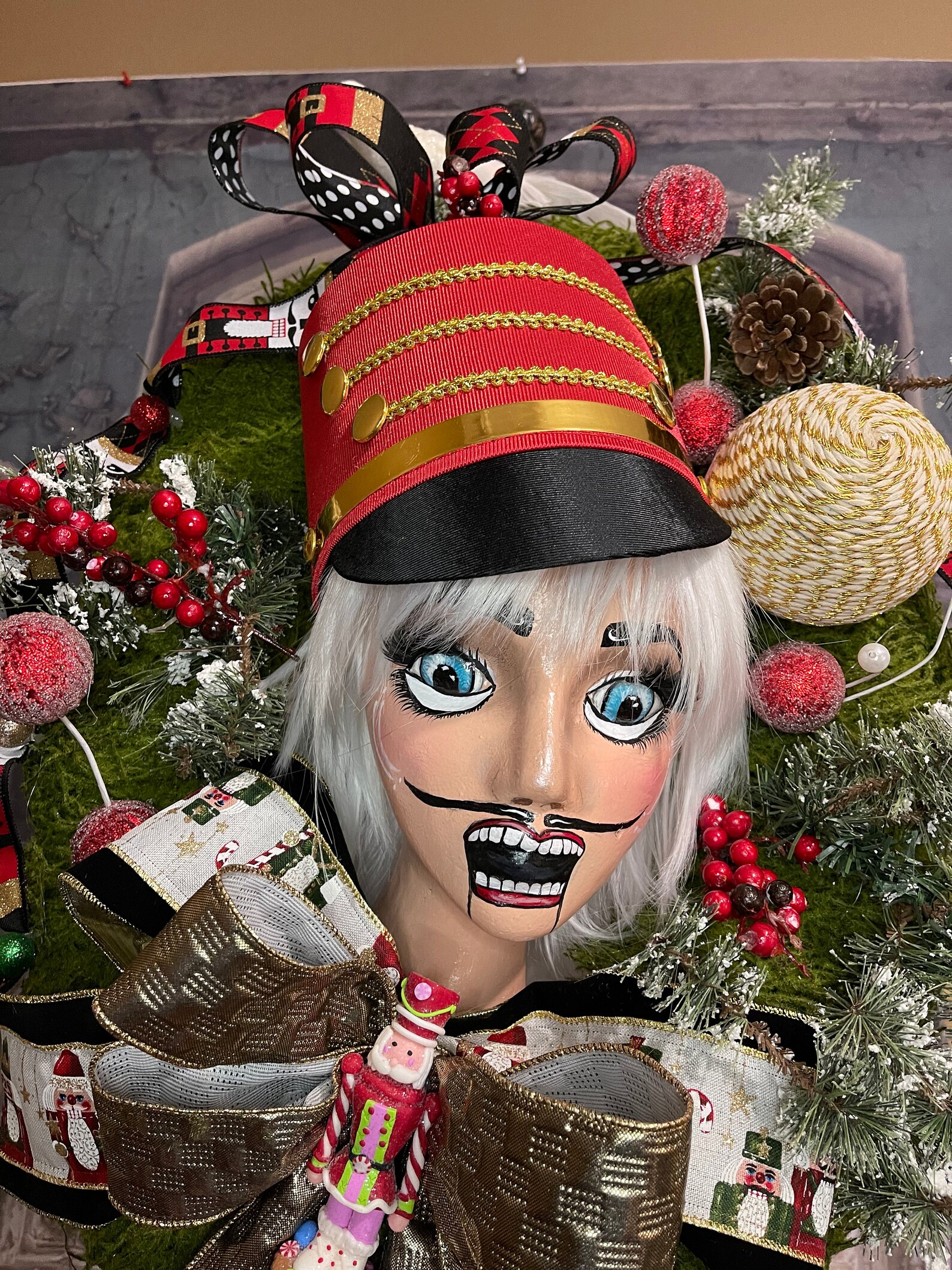 Nutcracker Moss Wreath Hand Painted Mannequin Head Moss Etsy