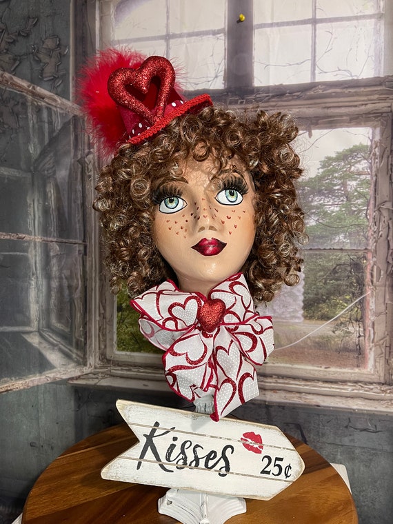 Valentine Mannequin Head,valentines Centerpiece, Hand Painted Styrofoam Head,  Valentine Gift, Party Centerpiece, 