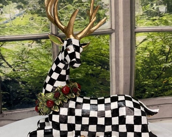 Reindeer centerpiece, deer, black and white, christmas deer, deer decor, laying deer,