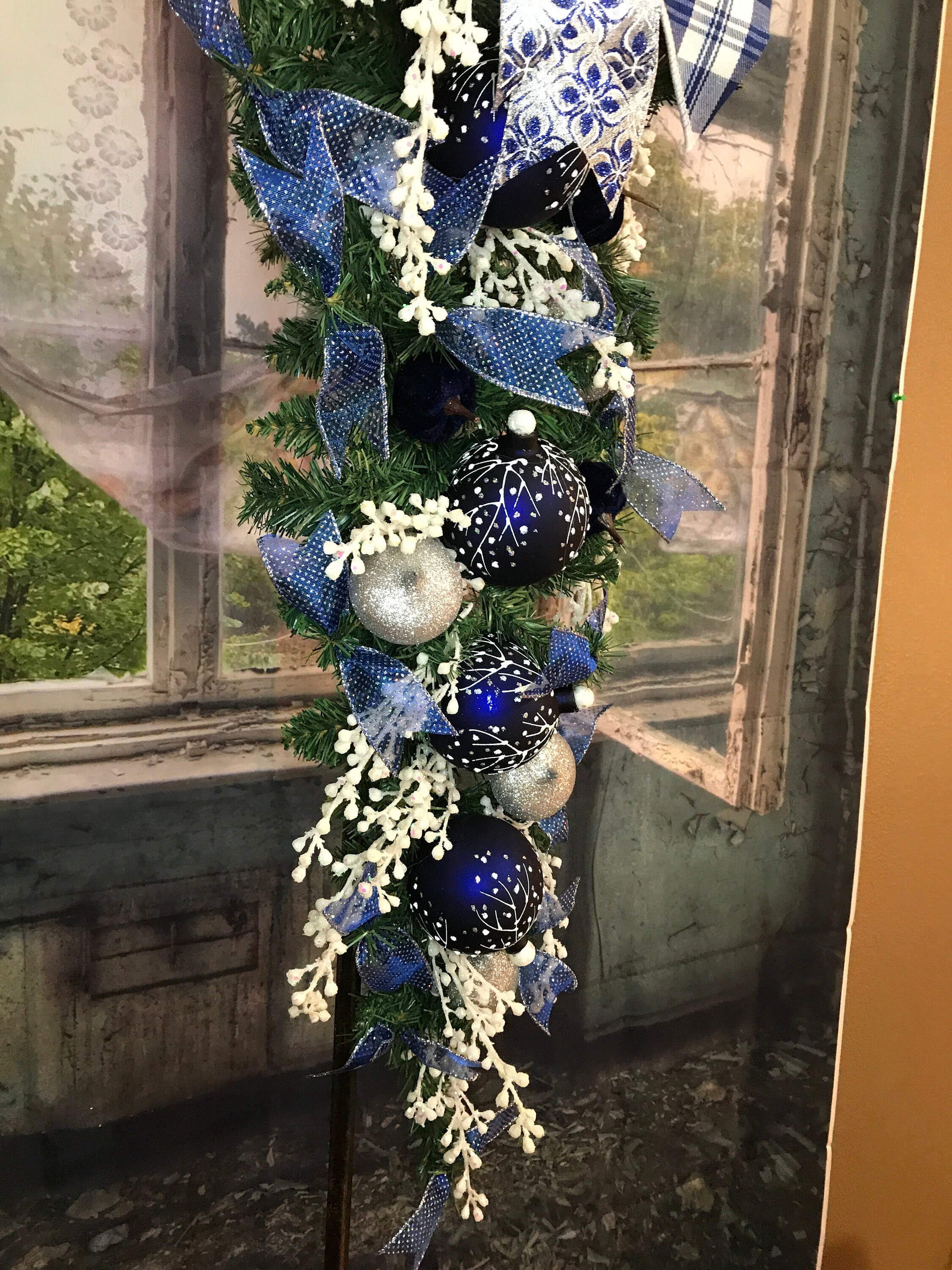 Christmas wreath blue swag, Christmas pine swag, blue ornament wreath ...
