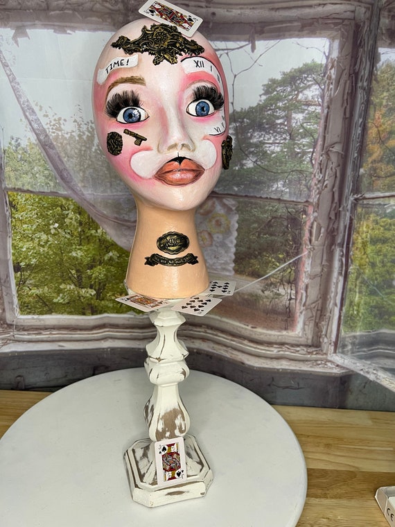 Alice in Wonderland Mannequin Head, Mad Hatter Decor, Unique