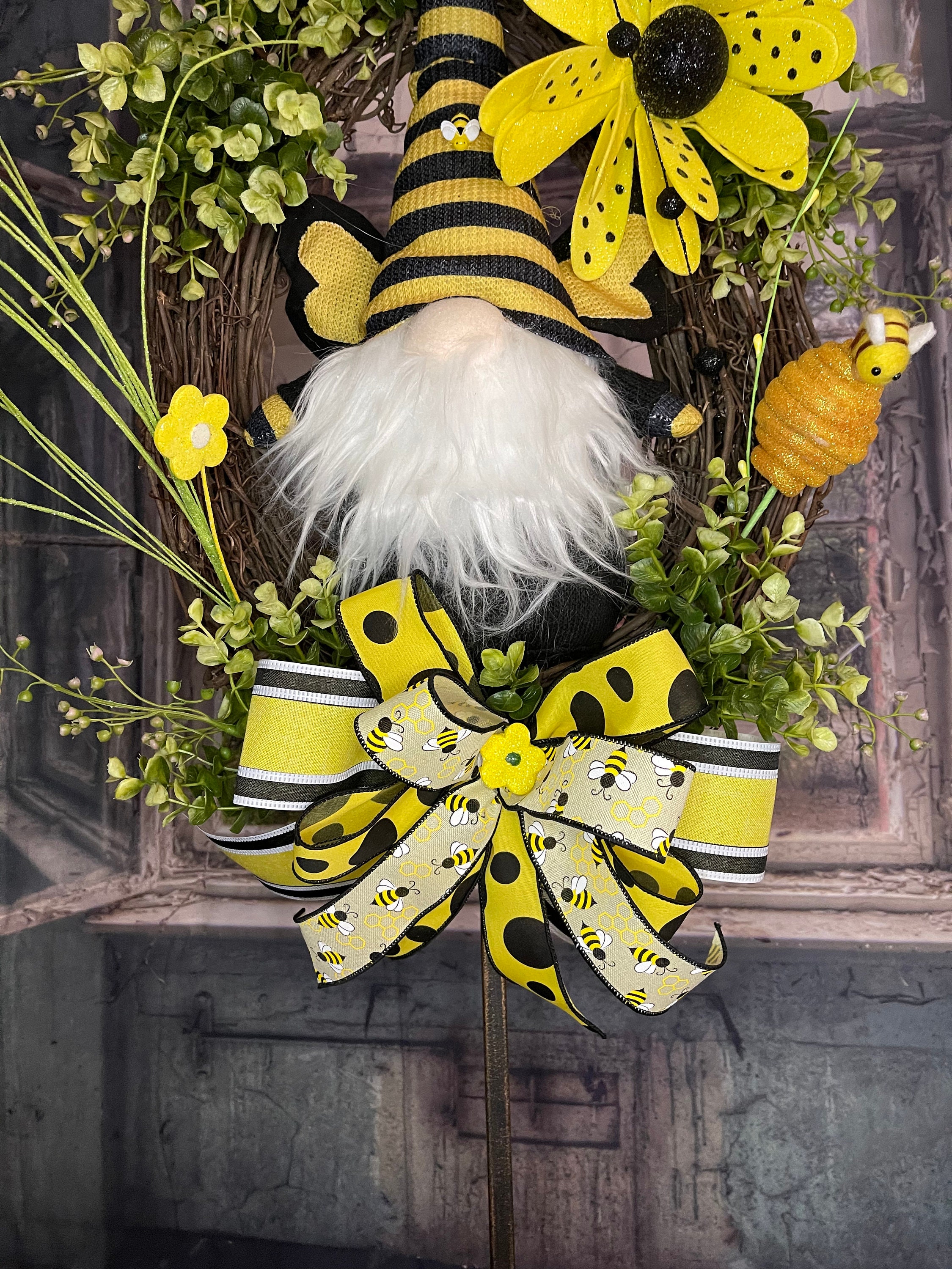 Bumble Bee Wreath for Front Door Honey Bee Decor Beekeeper 