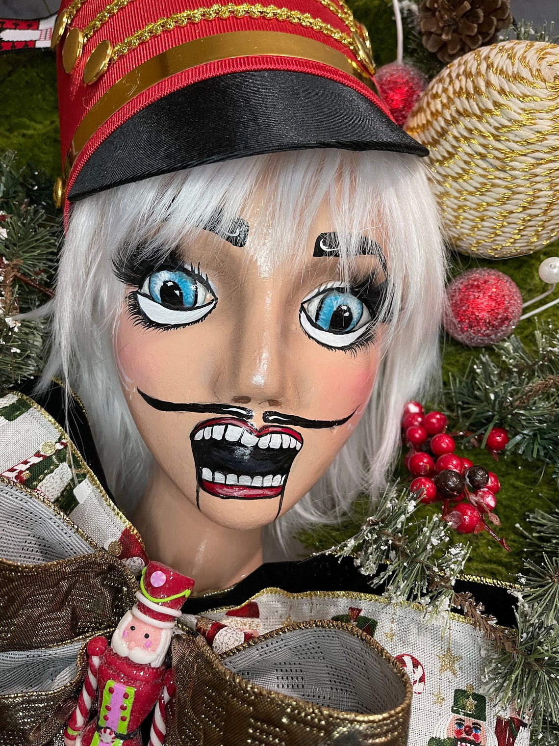 Nutcracker Moss Wreath Hand Painted Mannequin Head Moss Etsy