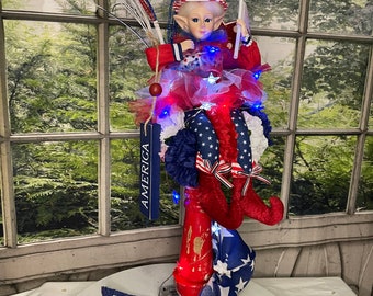 Patriotic theme, July 4th, USA centerpiece, red white blue decor, Independence Day,