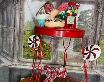 Christmas decor, soda fountain decor, miniature furniture, whimsical Christmas decor,