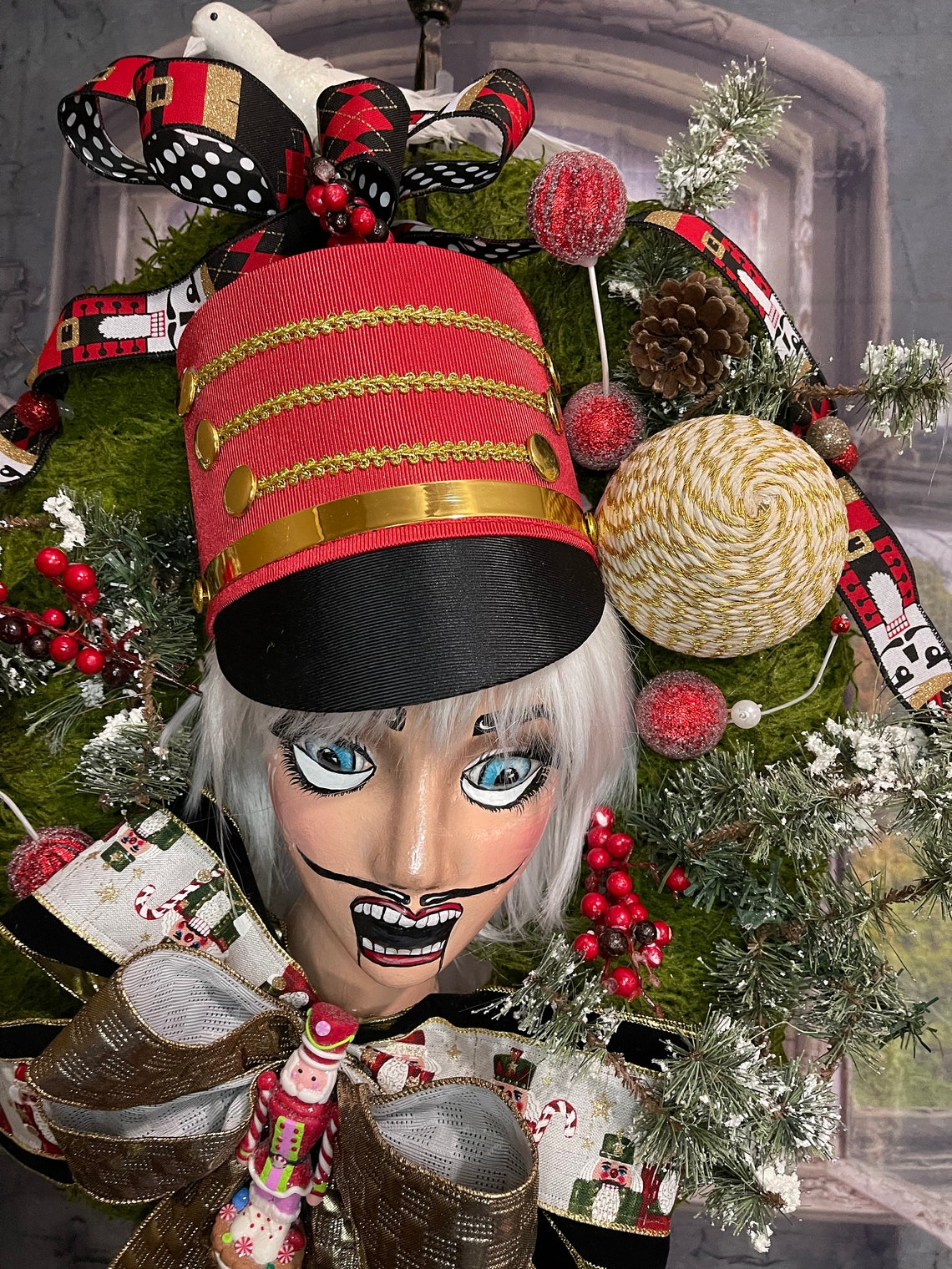 Nutcracker Moss Wreath Hand Painted Mannequin Head Moss Etsy
