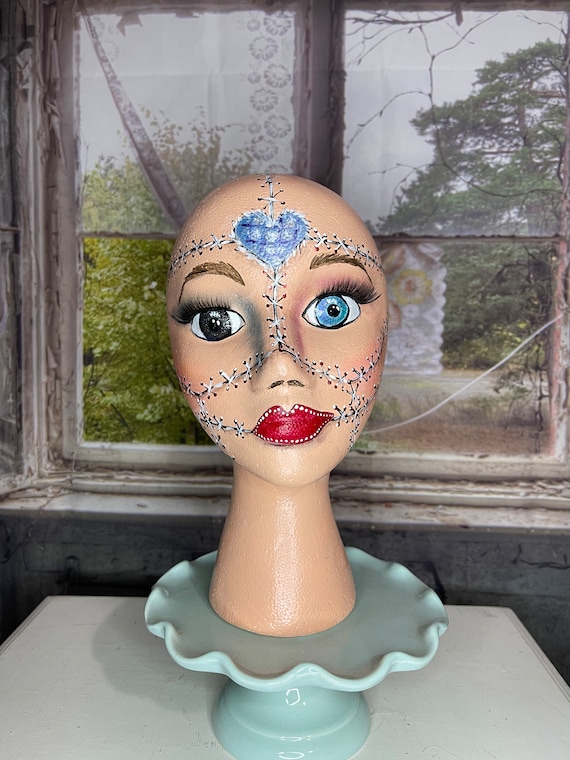 Halloween Mannequin Head, Hand Painted Styrofoam Head, Wig Form