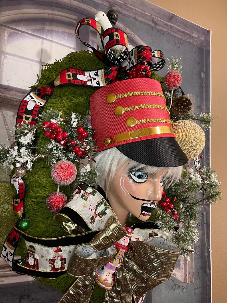 Nutcracker Moss Wreath Hand Painted Mannequin Head Moss Etsy