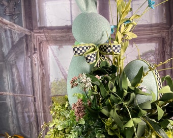 Easter bunny, Easter rabbit, flocked bunny, Easter centerpiece, peter cottontail,