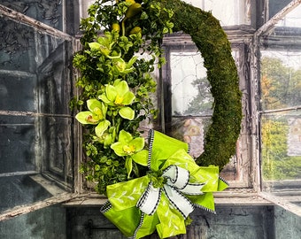 Spring wreath, moss wreath, spring door decor, spring bee wreath, sprig wall decor, spring door hanger