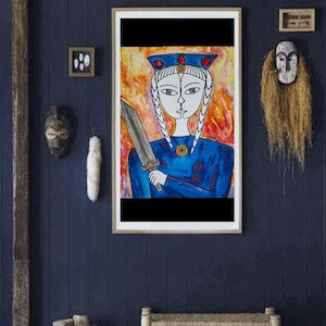 Nane (Նանե) Armenian Goddess, Watercolor and Oil Pastel on paper, Original Wall Art, Armenian Art, Armenian Painting, Armenian Decor