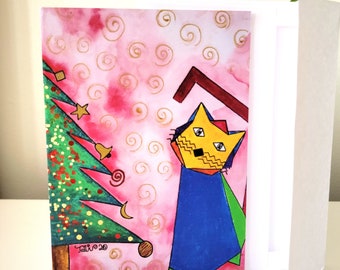 Cartão de felicitações de Natal Meowey, cartão de felicitações de feliz Natal, cartão de felicitações de feriados, cartão de felicitações de gato, presentes de Natal, presentes de feriado