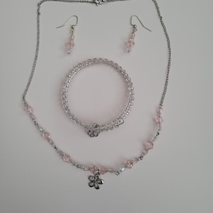 Rosa Blume Ohrringe Armband Halskette Set