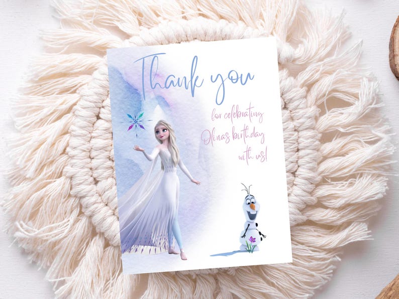 Editable Frozen Birthday Thank You Card, Elsa & Olaf (digital Download ...