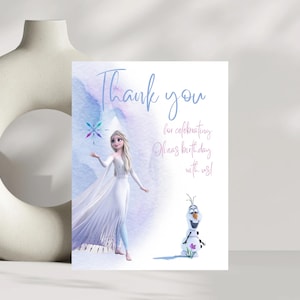 Plantilla editable de letrero de agradecimiento de cumpleaños de Frozen, letrero de niña princesa Elsa, letrero de fiesta de cumpleaños de descarga digital para niñas, acuarela