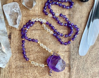 Abundance Vibrations & Spirit Awakening Mala Necklace Ametrine Mala Kette Citrine Necklace Amethyst Empath Protection Metaphysical Ceremony