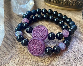 Seed of Life Tourmaline Mala Bracelet Black Tourmaline Mala Kette EMF Protection Bracelet Empath Protection Metaphysical Jewelry Psychic