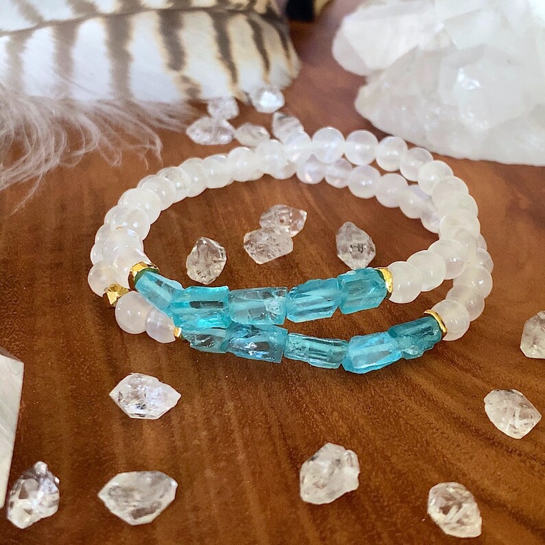 Ascension Bracelet Raw Apatite Mala Bracelet Selenite Gold Bracelet Spiritual Gifts Yoga Gifts Apatite Kette Mala Empath Protection Reiki image 7