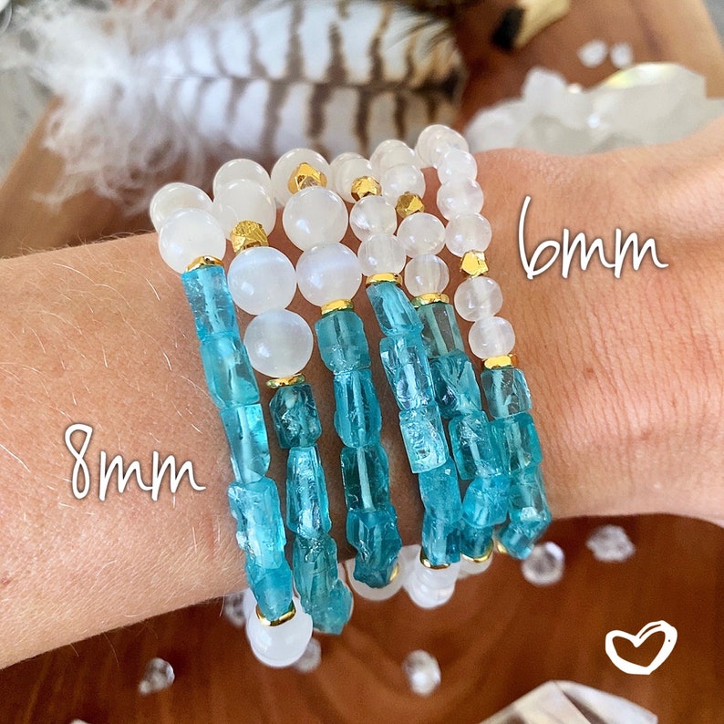 Ascension Bracelet Raw Apatite Mala Bracelet Selenite Gold Bracelet Spiritual Gifts Yoga Gifts Apatite Kette Mala Empath Protection Reiki image 5