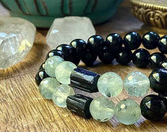 Raw Tourmaline Mala Bracelet Empath Protection Bracelet Prehnite Spiritual Mens Gift EMF Protection Mala Kette Yoga Stocking Stuffer Mens