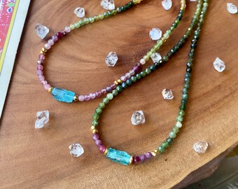 Heart Chakra Superactivator Elbaite Watermelon Tourmaline & Apatite Light Energy Necklace Starseed Necklace Empath Protection Apatite