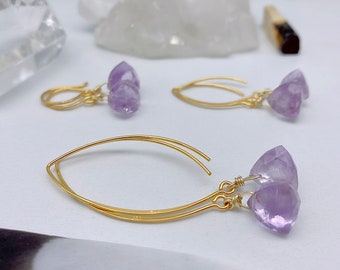 Amethyst Triangle Trinity Earrings Aura Protection Gold Earrings Spiritual Yoga Gift Ultra Violet stocking stuffers Christmas wife her mom