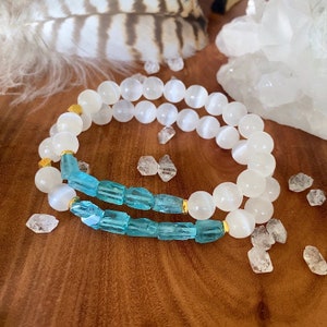 Ascension Bracelet Raw Apatite Mala Bracelet Selenite Gold Bracelet Spiritual Gifts Yoga Gifts Apatite Kette Mala Empath Protection Reiki image 1