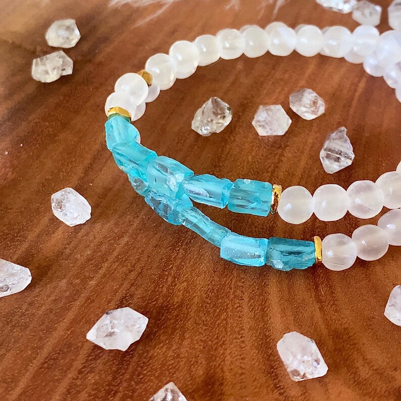 Ascension Bracelet Raw Apatite Mala Bracelet Selenite Gold Bracelet Spiritual Gifts Yoga Gifts Apatite Kette Mala Empath Protection Reiki image 6