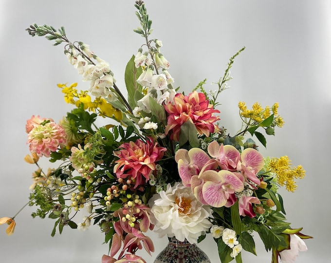 Luxurious artificial floral centerpiece arrangement, spring arrangement, artificial flowers, nearly natural