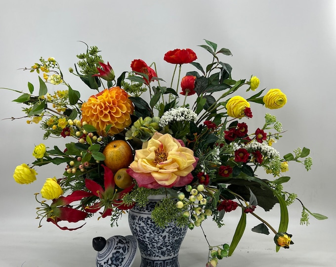 Luxurious artificial floral centerpiece arrangement, spring arrangement, artificial flowers, nearly natural