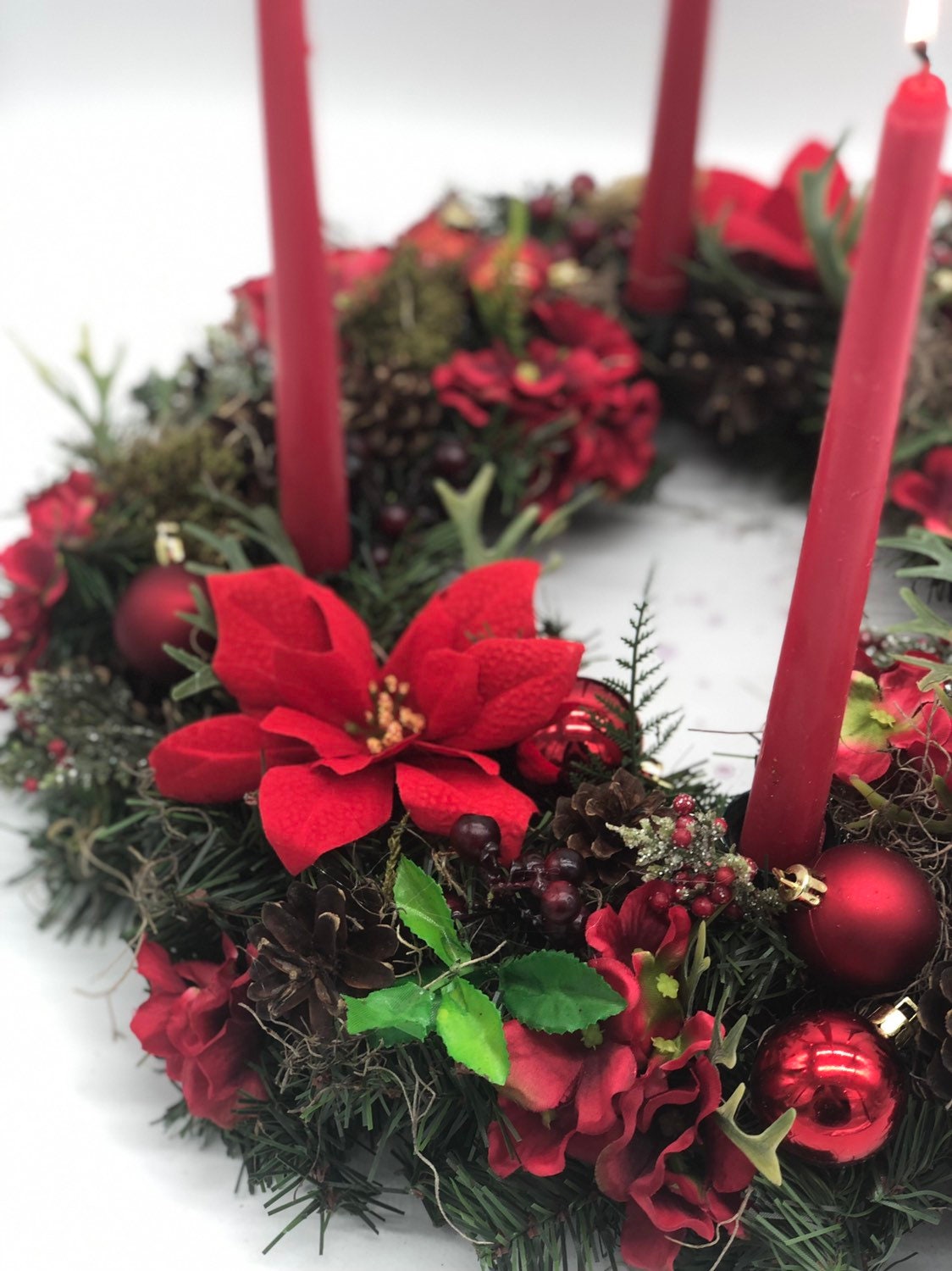 red christmas wreath, candles included! Advent wreath, Christmas wreath