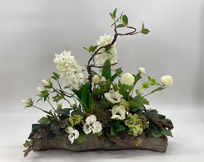 Rustic artificial flower arrangement, spring arrangement, spring centerpiece, flower arrangement