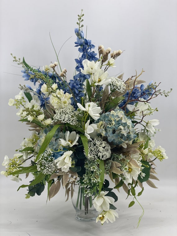 Luxurious Artificial White and Blue Wildflower Centerpiece Arrangement Fall Arrangement Artificial Flowers Nearly Natural Etsy UK
