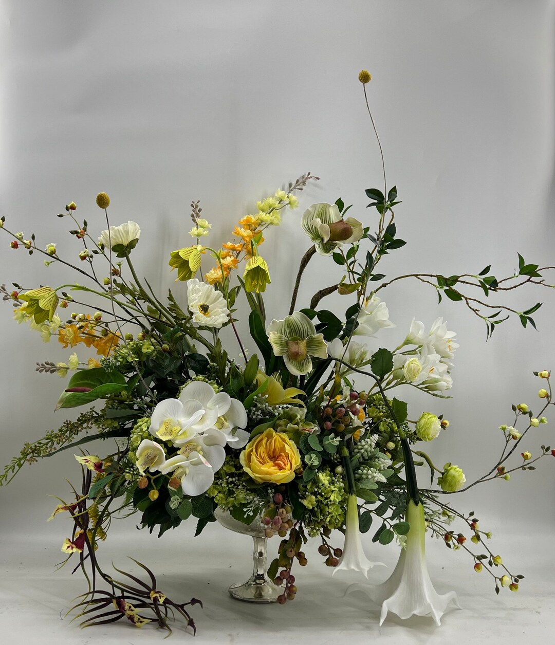 Artificial Yellow Flower Centerpiece Arrangement, Spring Arrangement, Artificial Flowers, Nearly ...