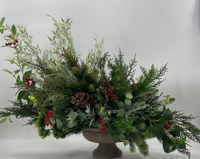 Large artificial Christmas greenery  centerpiece, artificial pine arrangement