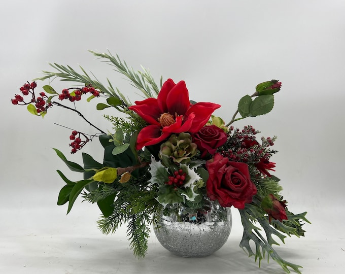 Artificial luxurious Christmas centerpiece, artificial floral arrangement