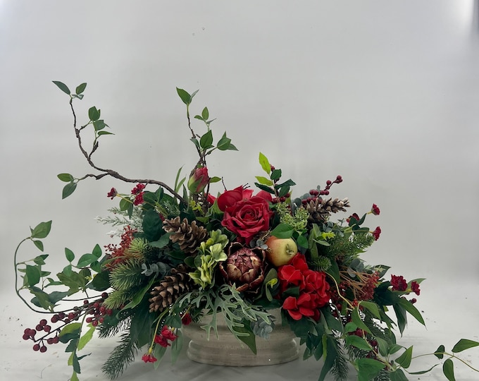 Artificial luxurious Christmas centerpiece, artificial floral arrangement