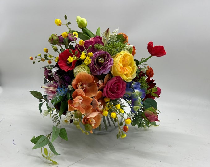 Artificial Colorful Flower centerpiece arrangement, spring arrangement, artificial flowers, nearly natural