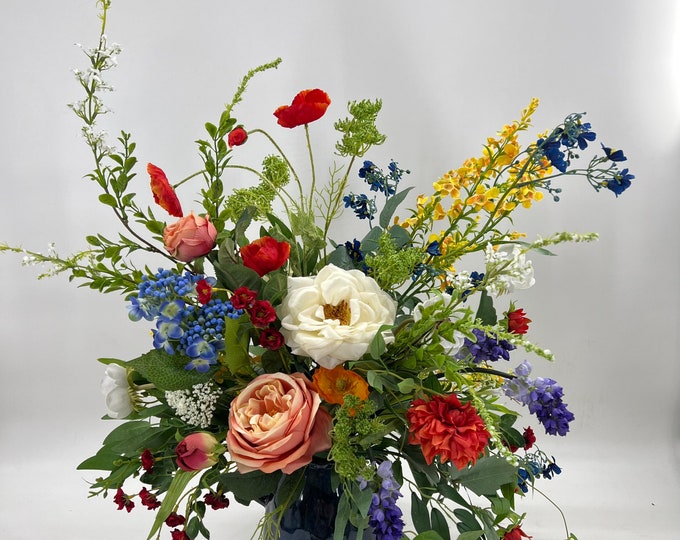 Luxurious artificial floral centerpiece arrangement, spring arrangement, artificial flowers, nearly natural