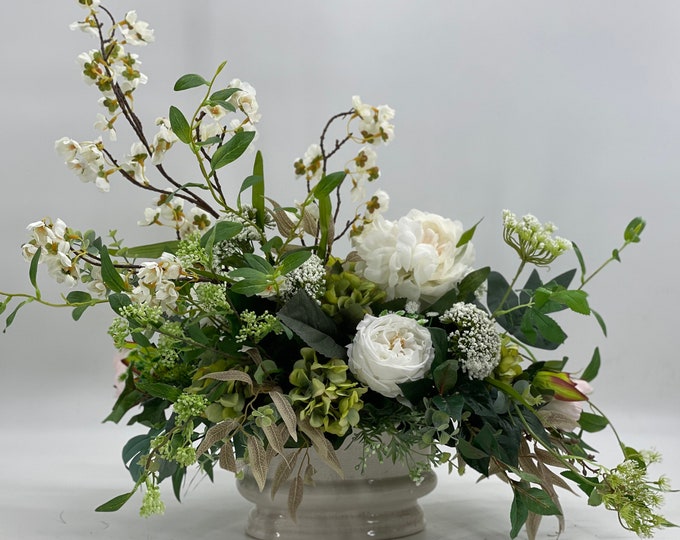 French country  style arrangement, farmhouse decor, special centerpiece, peonies, farmhouse floral arrangement, artificial flowers