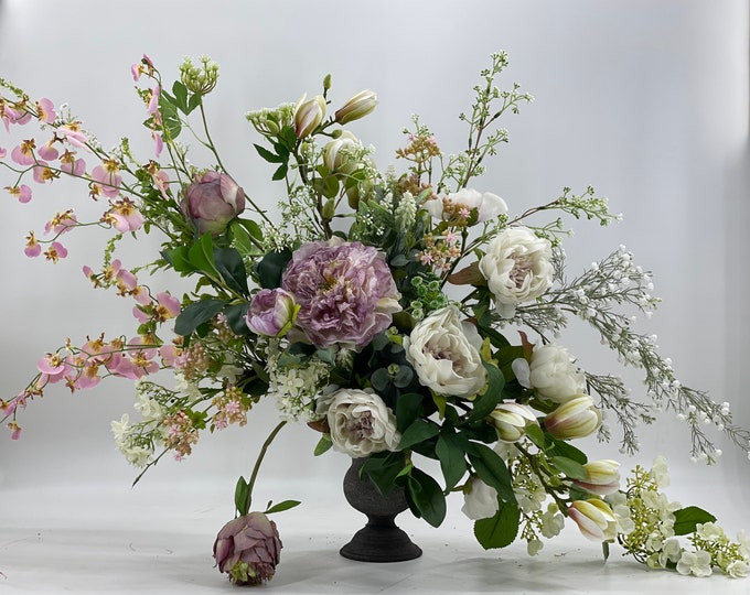 Lilac floral artificial arrangement, luxurious decor, special centerpiece, peonies, purplefloral arrangement, artificial flowers