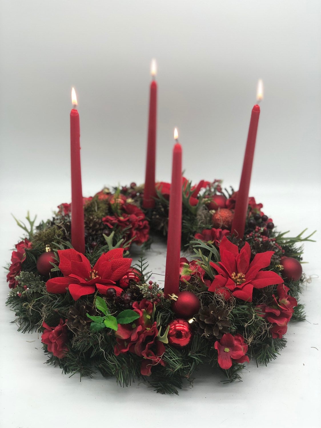 red christmas wreath, candles included! Advent wreath, Christmas wreath